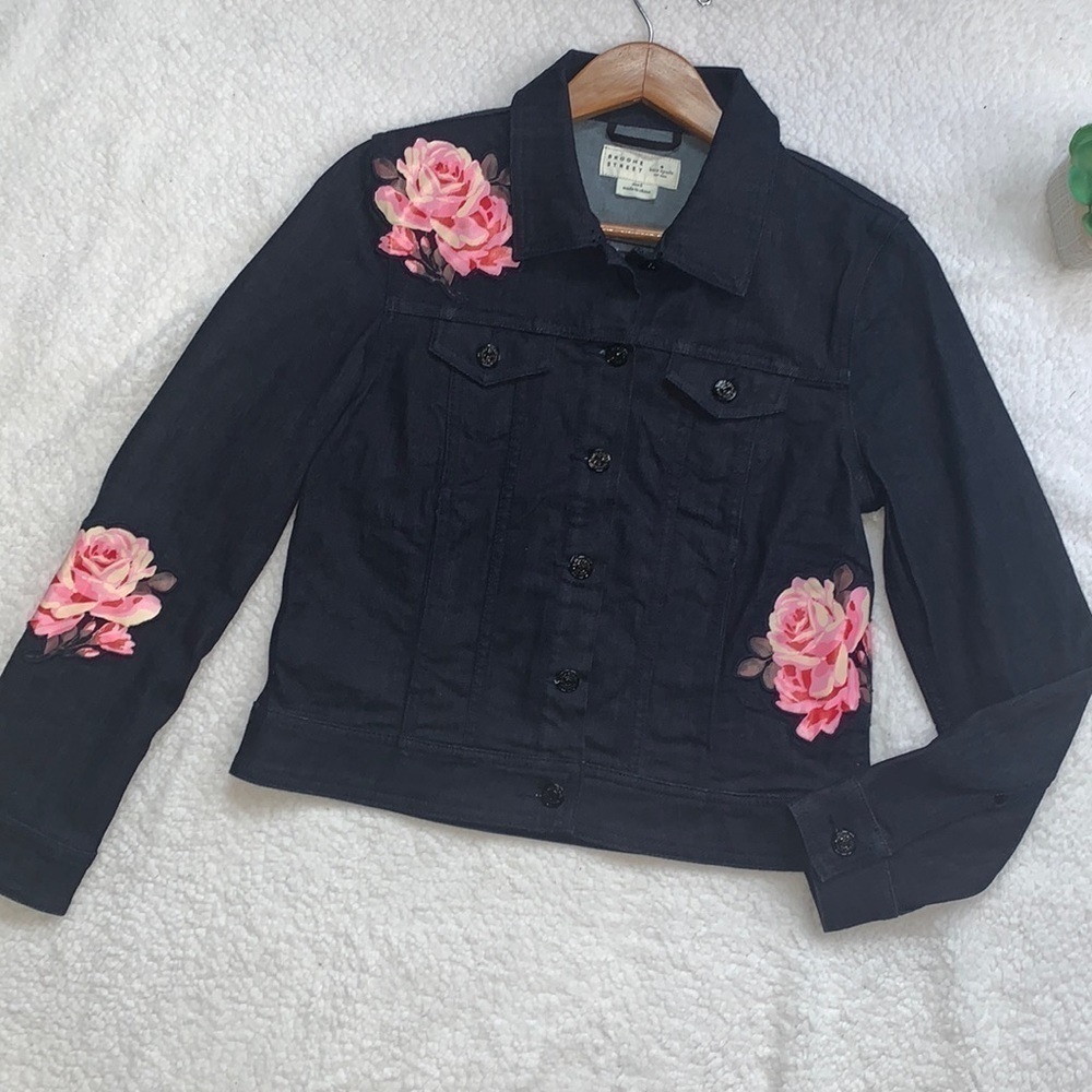 𝅺Kate Spade BROOME STREET ROSE FLORAL DARK JEAN DENIM JACKET - Picture 3 of 10